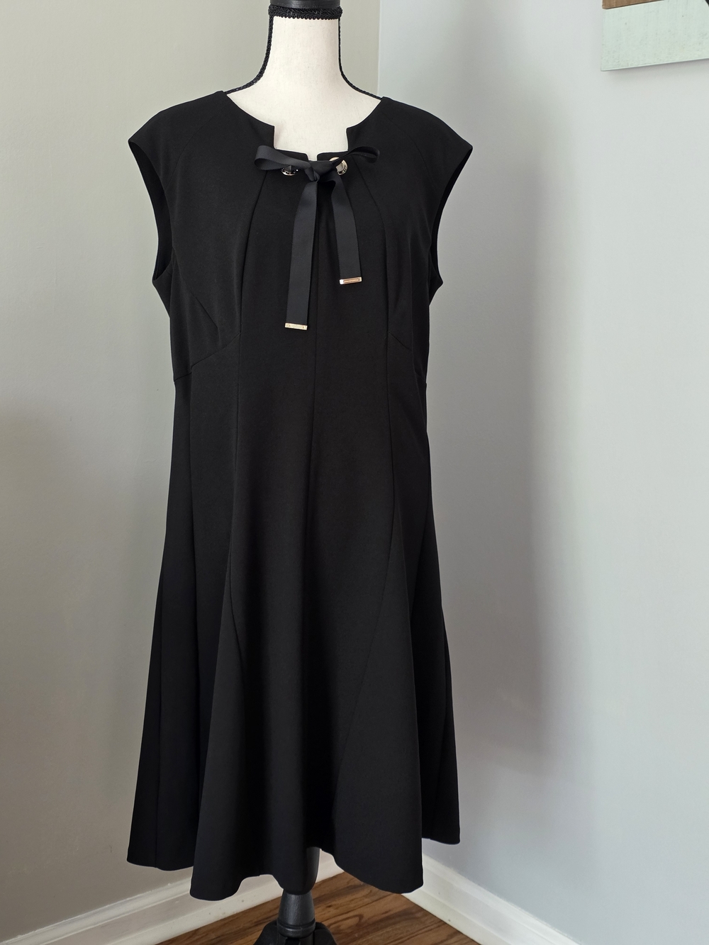 Karl Lagerfeld Black Sleeveless Midi Dress with Ribbon Tie